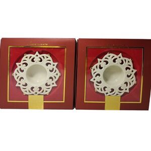 Lenox‎ Snow Light Candle Holders For The Holidays Original Boxes Lot of Two
